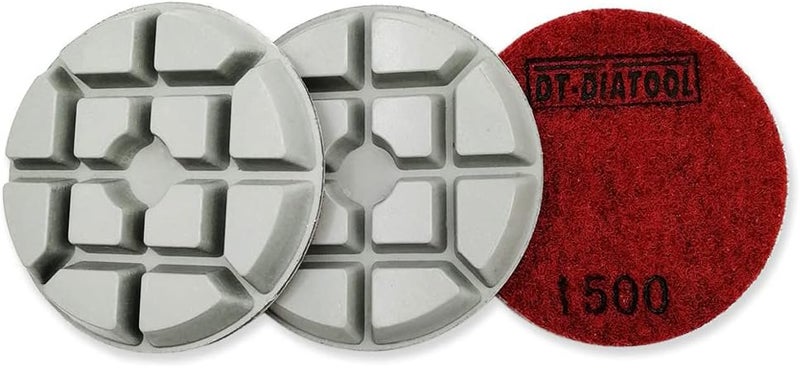 DTDIATOOL Concrete Polishing Pads 3 inch/80mm for Concrete, Cement and Terrazzo Floors Processing, Repairing and Renovating, Dry or Wet Use Diamond Grinding Pads Grit 1500 3pcs - Image 1